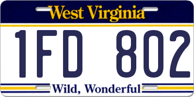 WV license plate 1FD802