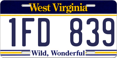 WV license plate 1FD839