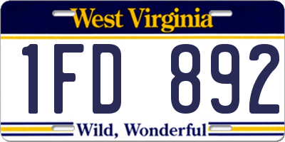 WV license plate 1FD892