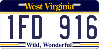 WV license plate 1FD916