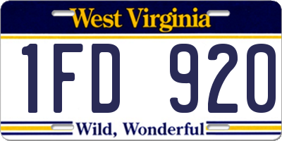 WV license plate 1FD920