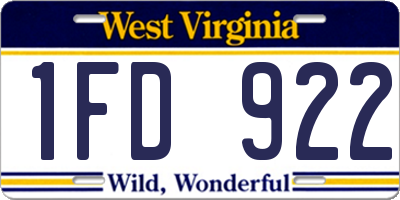 WV license plate 1FD922