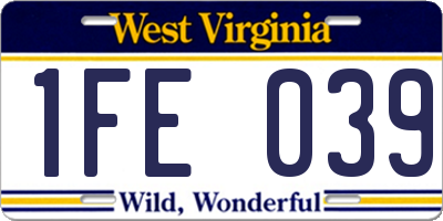 WV license plate 1FE039