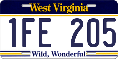 WV license plate 1FE205