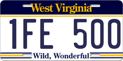 WV license plate 1FE500