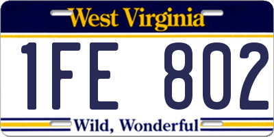 WV license plate 1FE802