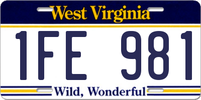 WV license plate 1FE981