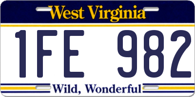 WV license plate 1FE982