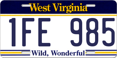 WV license plate 1FE985