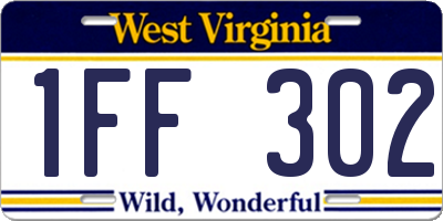 WV license plate 1FF302