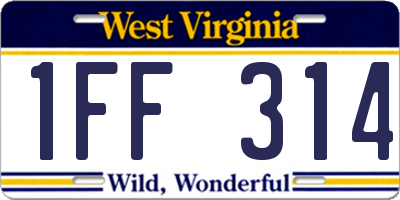 WV license plate 1FF314