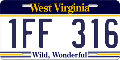 WV license plate 1FF316