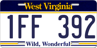 WV license plate 1FF392