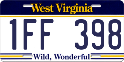 WV license plate 1FF398