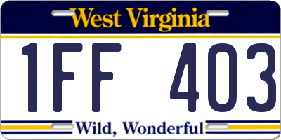 WV license plate 1FF403