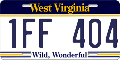 WV license plate 1FF404