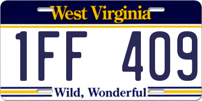 WV license plate 1FF409