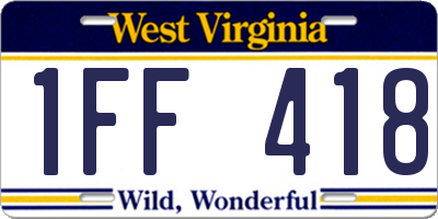 WV license plate 1FF418