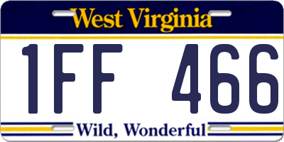 WV license plate 1FF466