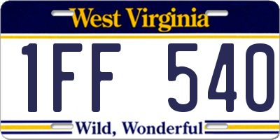 WV license plate 1FF540