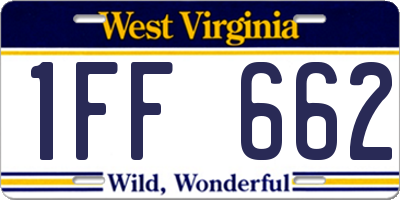 WV license plate 1FF662