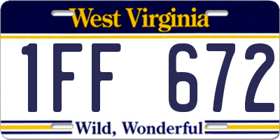 WV license plate 1FF672