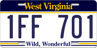 WV license plate 1FF701