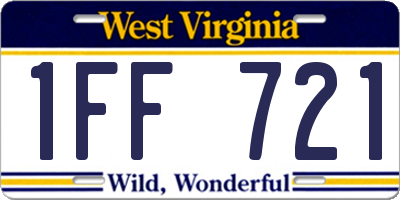 WV license plate 1FF721