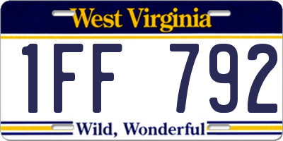 WV license plate 1FF792
