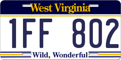 WV license plate 1FF802