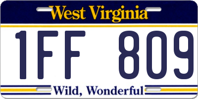 WV license plate 1FF809