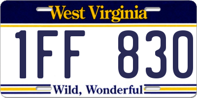WV license plate 1FF830