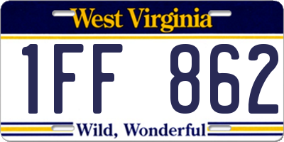 WV license plate 1FF862