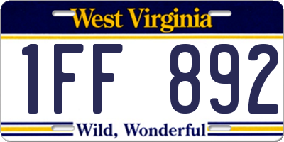 WV license plate 1FF892