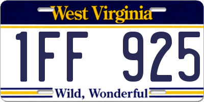 WV license plate 1FF925