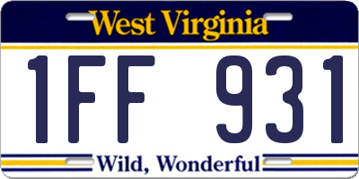 WV license plate 1FF931