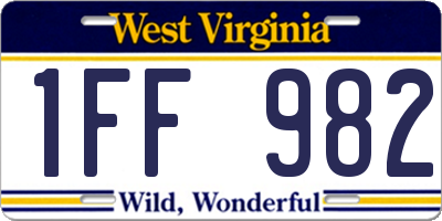 WV license plate 1FF982