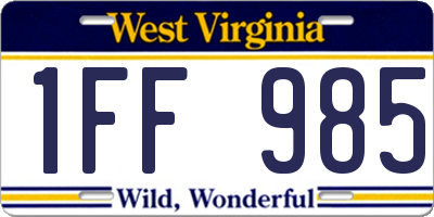 WV license plate 1FF985
