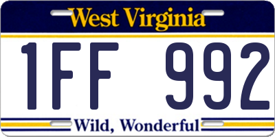 WV license plate 1FF992