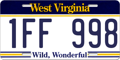 WV license plate 1FF998