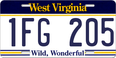 WV license plate 1FG205