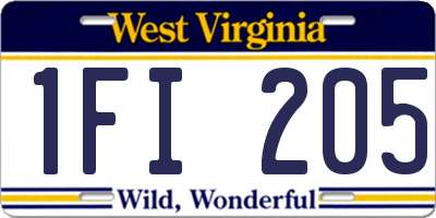 WV license plate 1FI205
