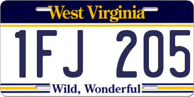 WV license plate 1FJ205