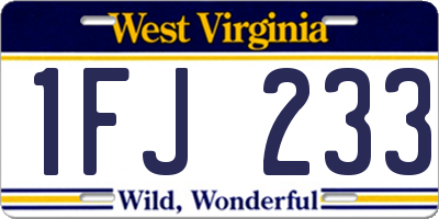 WV license plate 1FJ233