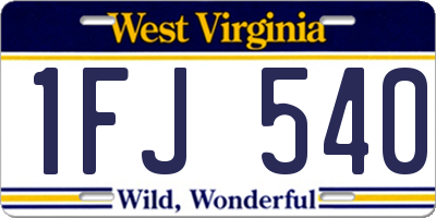 WV license plate 1FJ540