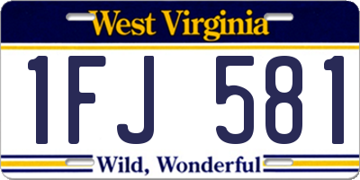 WV license plate 1FJ581