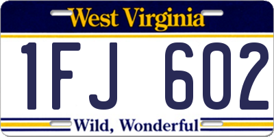 WV license plate 1FJ602