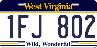 WV license plate 1FJ802