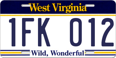 WV license plate 1FK012