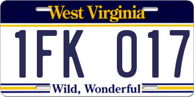 WV license plate 1FK017